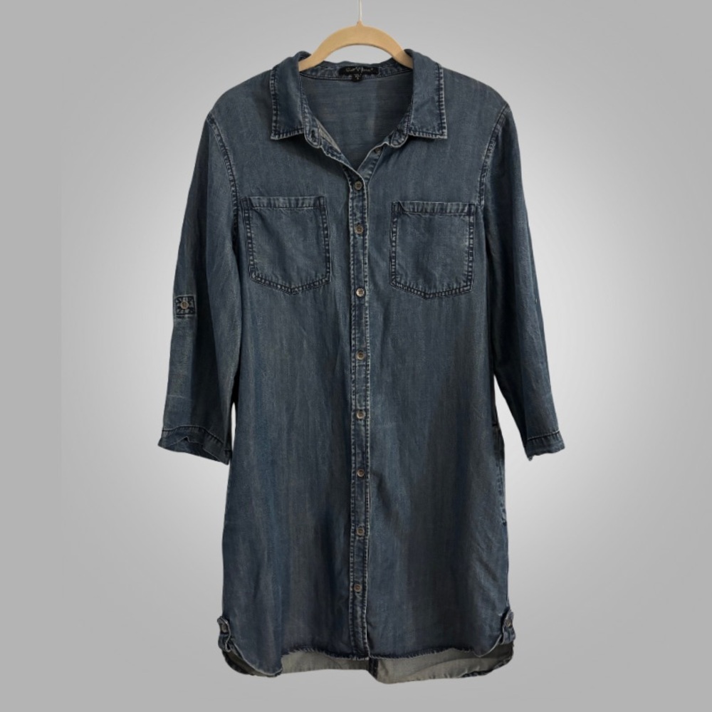 Velvet Heart Tencel Denim Shirt Dress Small Chambray Button Front - Picture 4 of 7